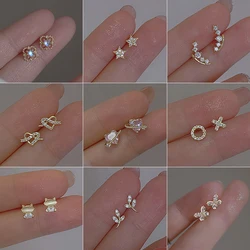 925 Silver Needle Simple Fashion Pavé Crystal Lightning Stud Earrings Women Exquisite Student Girlfriend Jewelry Accessories