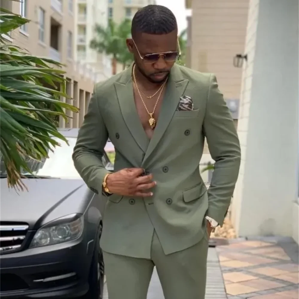 

2 Pieces Green Suit for Men Slim Fit Wedding Groom Tuxedo Groomsmen Suits Male Fashion Costume Homme Blazer with Pants