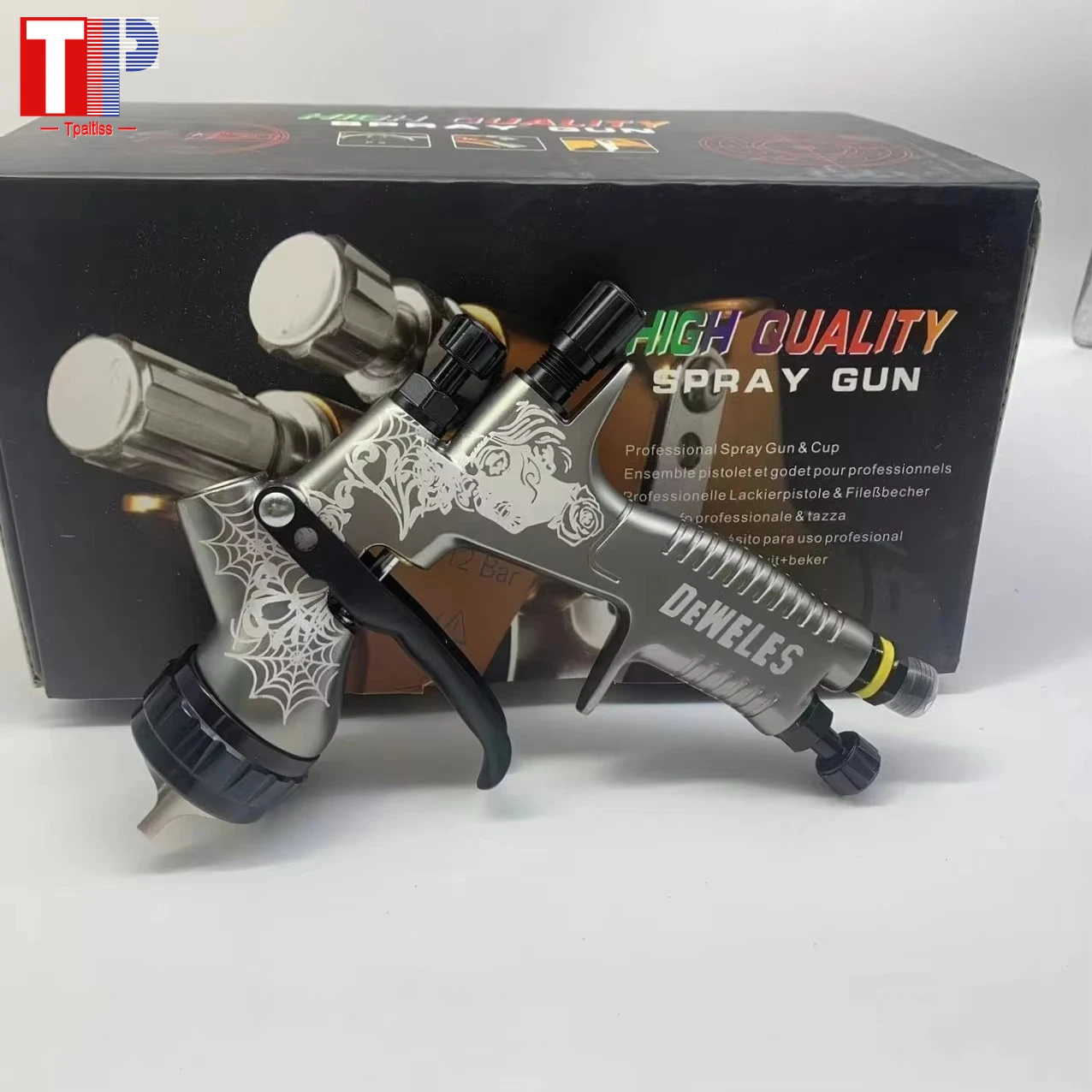 

Tpaitlss Pattern Spray Gun Grey TE20 1.3MM Nozzle and 600ML Cup HVLP Paint Tool