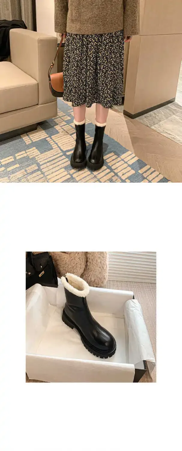 Größe 42 Herbst-Winter-Schneestiefel Warme Pelz-Damen-Stiefeletten Modische Elegante Schuhe mit Rückenreißverschlüssen Dicker Absatz Damen-Kurzstiefel – Detail 13