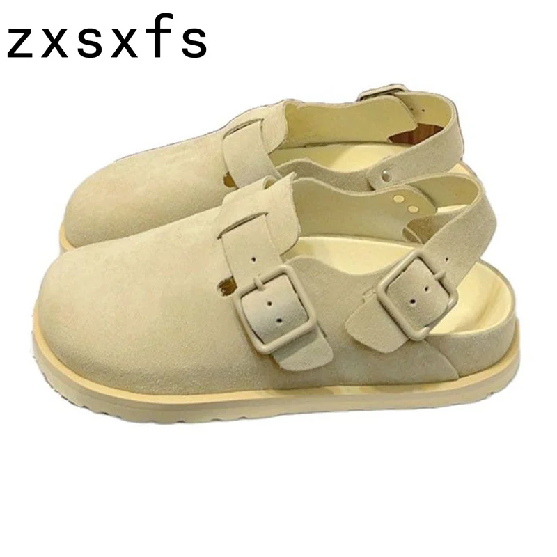 Designer Slingback Brand Women Sandalias Mujer 2023 Summer Suede Leather Flat Casual Shoes Woman Men Wrap Toe Rome Sandals Male