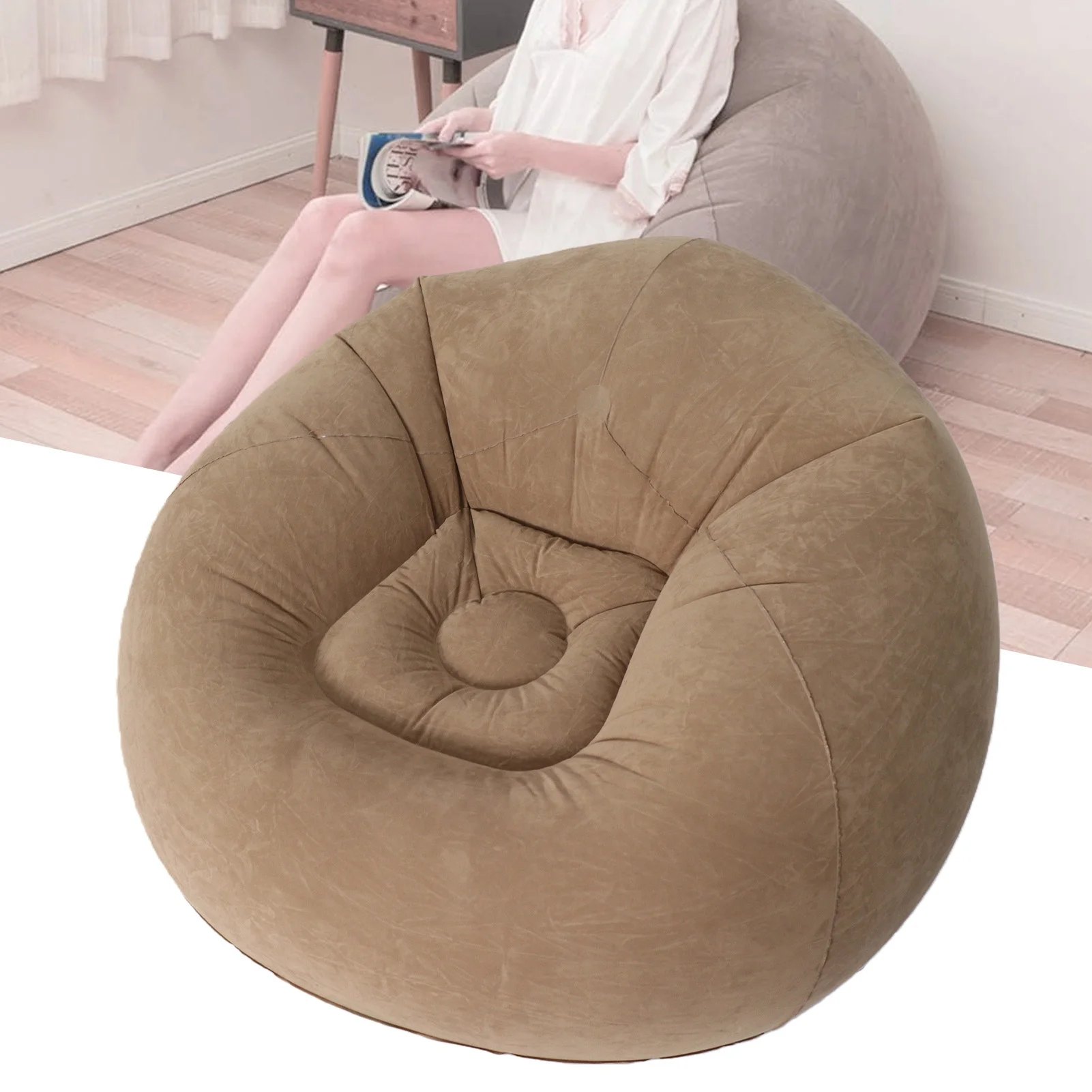 ZK20 Inflatable Lounge Chair Portable Sofa Couch for Living Room Bedroom Balcony Reading Room Gray
