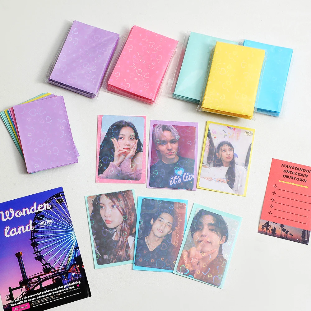 50pcs/pack Laser Heart Kpop Toploader Photo Card Storage Bag Korean Business Card Holder Transparent CPP Card Film