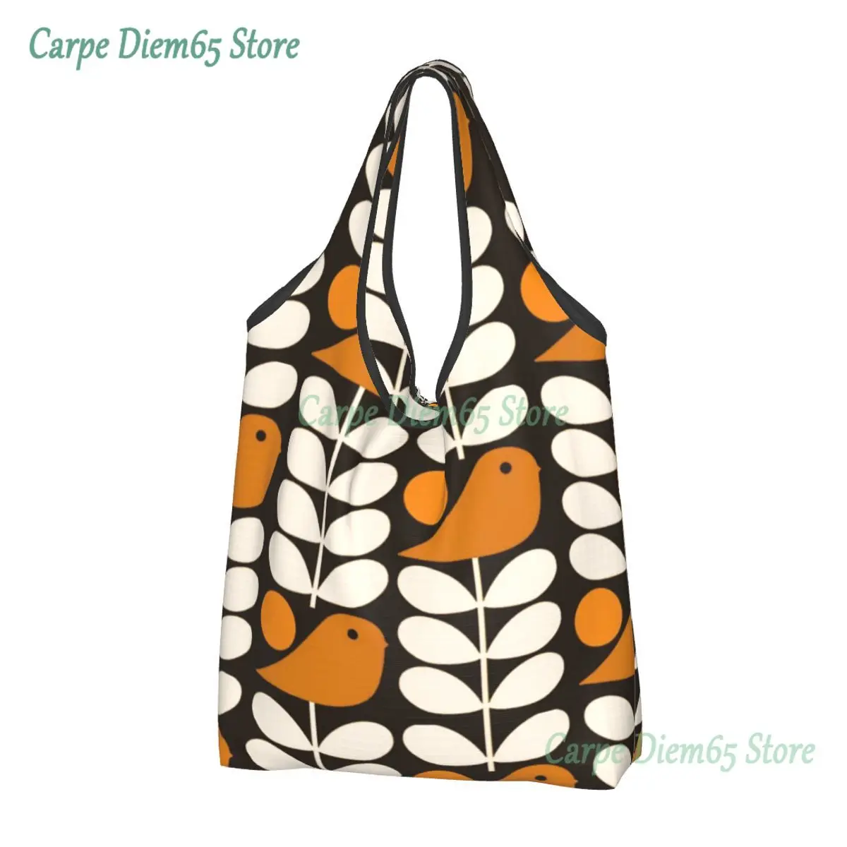 

Custom Multistem Birds Black White Orange Shopping Bags Portable Large Capacity Groceries Orla Kiely Scandi Tote Shopper Bags