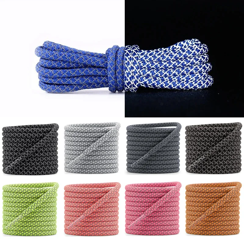 4mm Dicke Runde Reflektierende Schnürsenkel - 3M Glänzende Nachtleuchtende Schuhbänder - Sicherheits-Highlight-Seil für Outdoor-Sport & Stiefel
