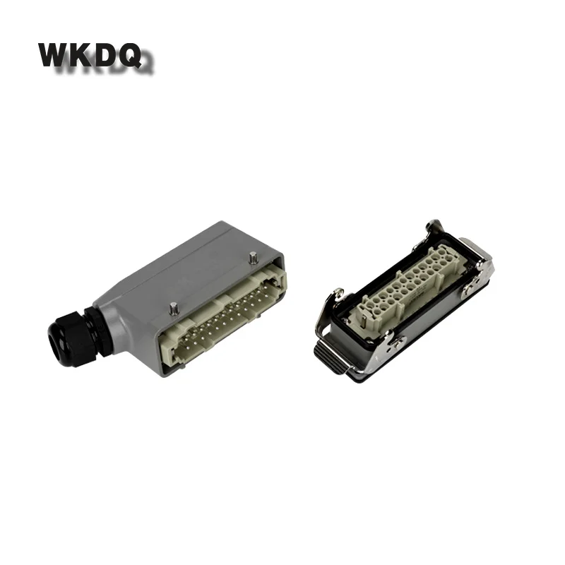 HDC-HE-024 Rectangular Heavy Duty Connector 24 Core Industrial Waterproof Aviation Plug Socket 16A 500V HE24 Top/Side Entry Hood