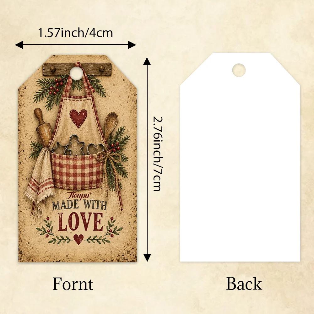 40pcs, Gift Tags, Vintage Christmas Baking Kitchen, Hanging Paper Labels for Gift Wrapping, Holiday Party Decor with String