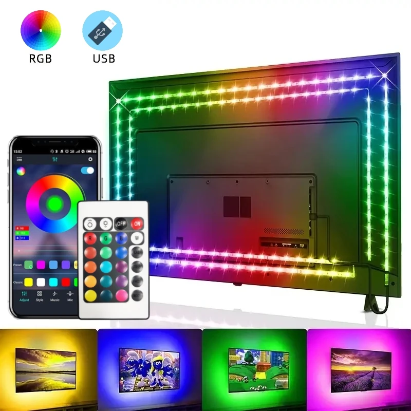 1-10M LED Strip Light RGB Remote Control Bluetooth APP Control USB 5V 2835/5050 Flexible Tape TV Backlight Home Party Decoration