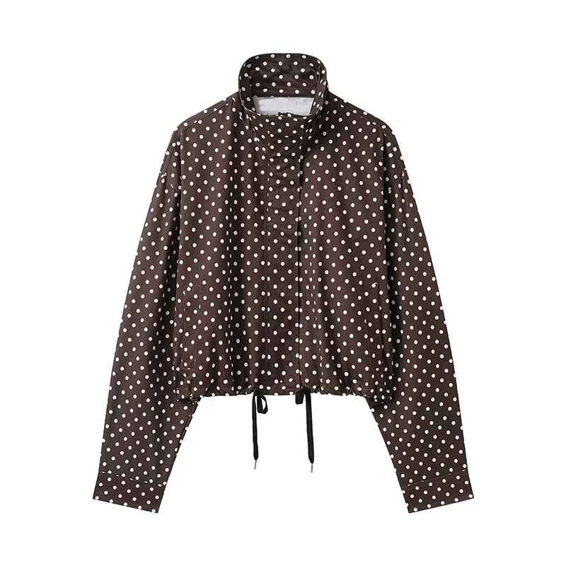 Women's Jackets Coats Autumn Fashion Polka Dot Turtleneck Long Sleeve Loose Coats Streetwear Female Outerwear Chic Tops view 5