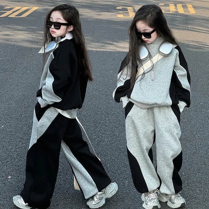 

Комплект одежды для девочек, осенний костюм для мальчиков, детская толстовка с капюшоном в тон, широкие брюки, костюм из 2 предметов, повседневная свободная детская одежда, спортивный костюм