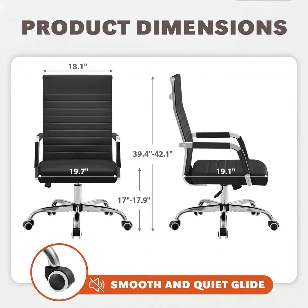 Ergonomic Office Desk Chair, Executive Ribbed MidBack PU Leather Conference Room Chair Adjustable Swivel Chair with Arms 4 pcs, - view 4