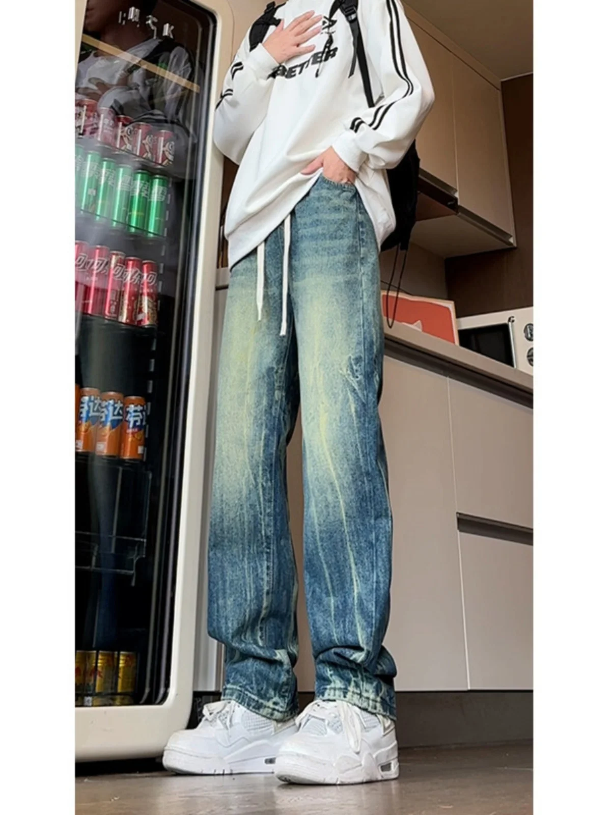 

Men's Slim Fit Straight Leg Jeans Tie Dye adient Lightning Pattern Vintage American Sle High Street Autumn Wear