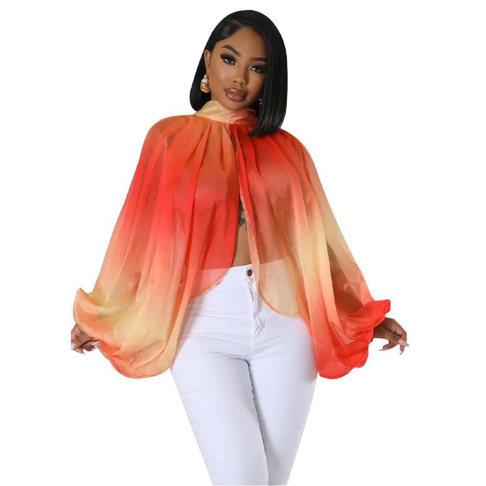 African Clothes for Women Summer Sexy African 2023 Printing Batwing Sleeve Chiffon O-neck Shirts African Women Crop Top Outfits