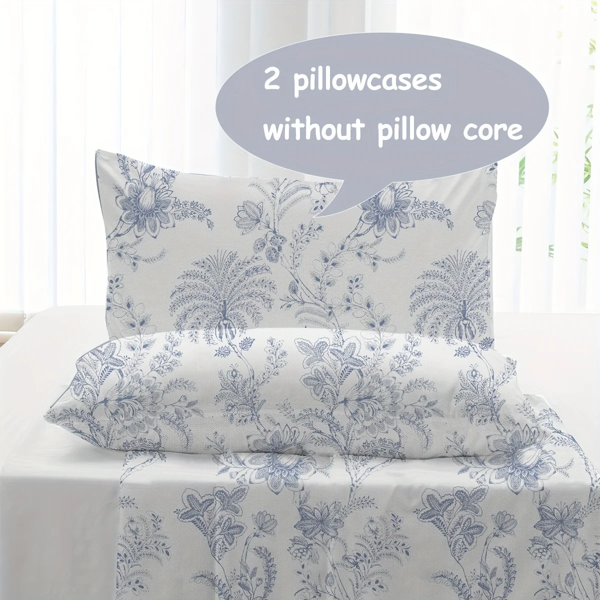 

4pcs bedroom simple plant and floral printed bed cover four-piece set (1 sheet +1 bed cover +2 pillowcases, no pillow core),soft