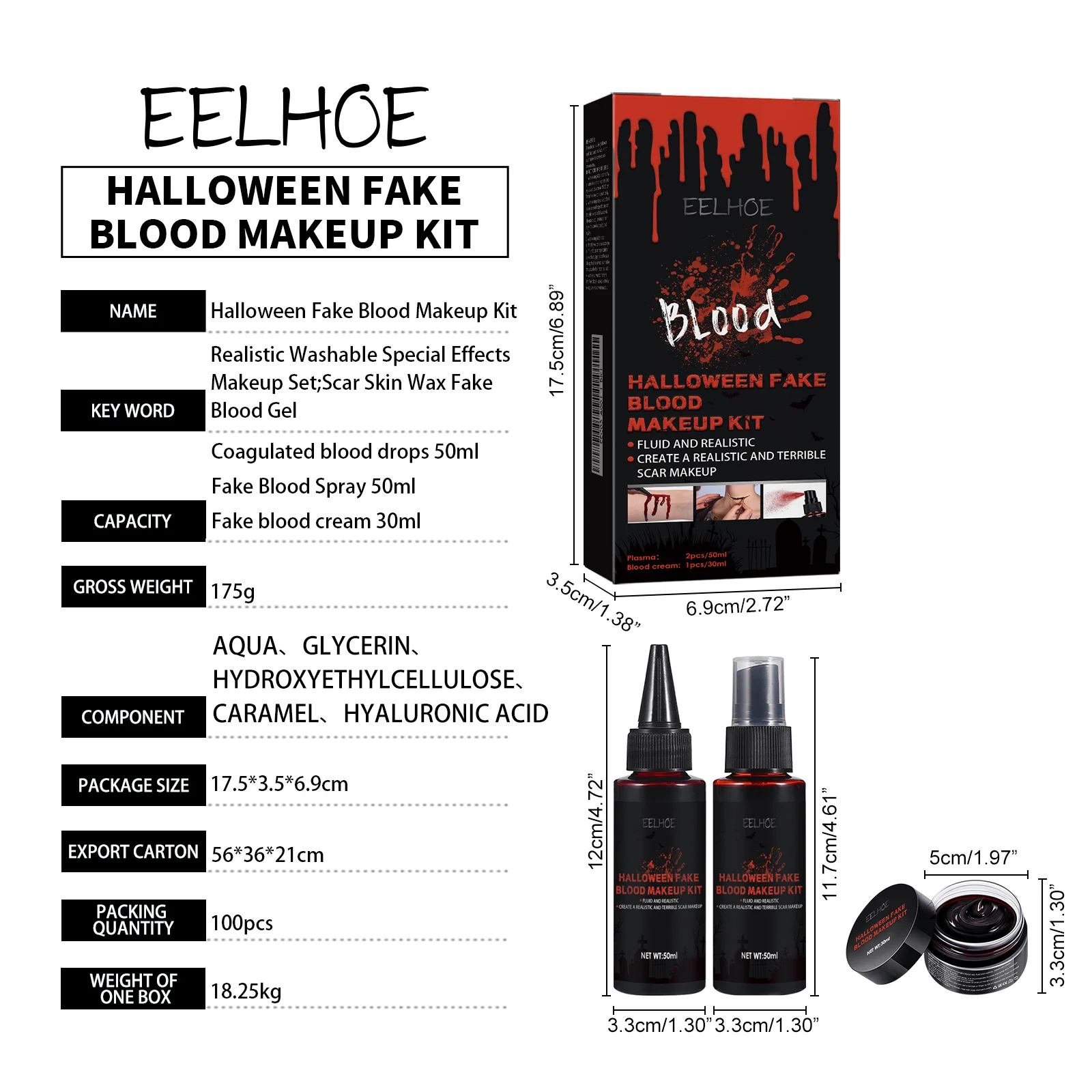Halloween-Kunstblut-Make-up-Set, realistisch, sicher, abwaschbar, Bühnenblutflüssigkeit für Kostümpartys, gruselige Effekte, Cosplay, Gesichts- und Körperkunst – Detail 1