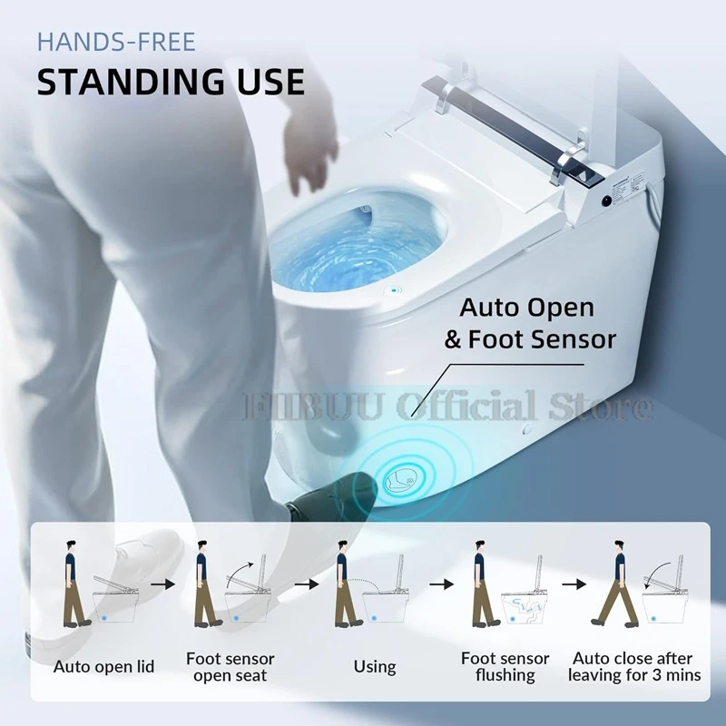 One Piece Elongated Smart Toilet Bidet Built-in Water Tank No Water Pressure Limit Intelligent Toilet Display Screen Auto Open image 3