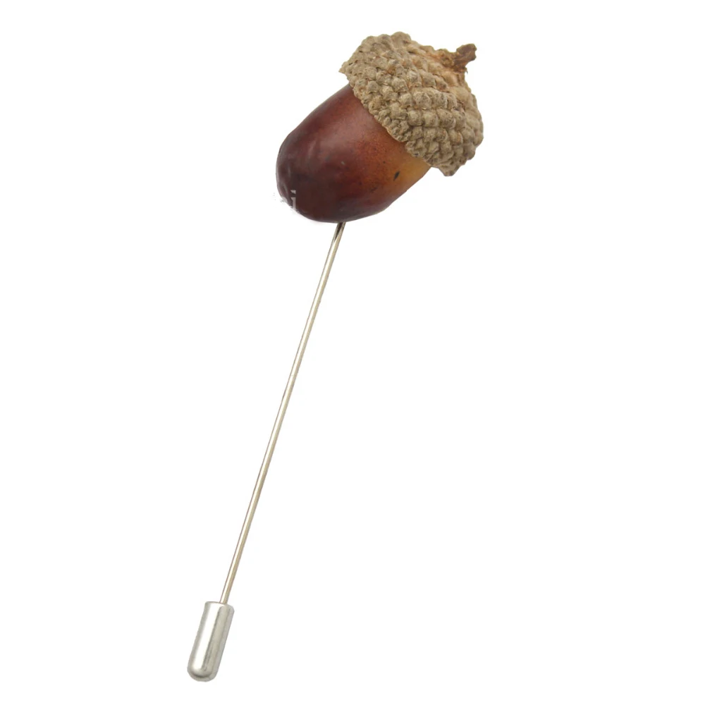 RechicGu Gold Silver Plated 2 Colors Natural Acorn Nut Oak Lapel Stick Pin Tie Badge Brooch Men Fashion Jewelry Accesories Gift