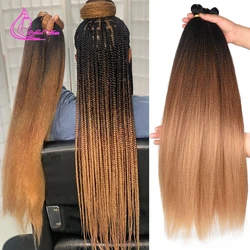 Extensiones de Cabello ombré sintético de ganchillo recto Yaki, trenzas Jumbo largas de 26 pulgadas, fibra de baja temperatura, 90 g/pc
