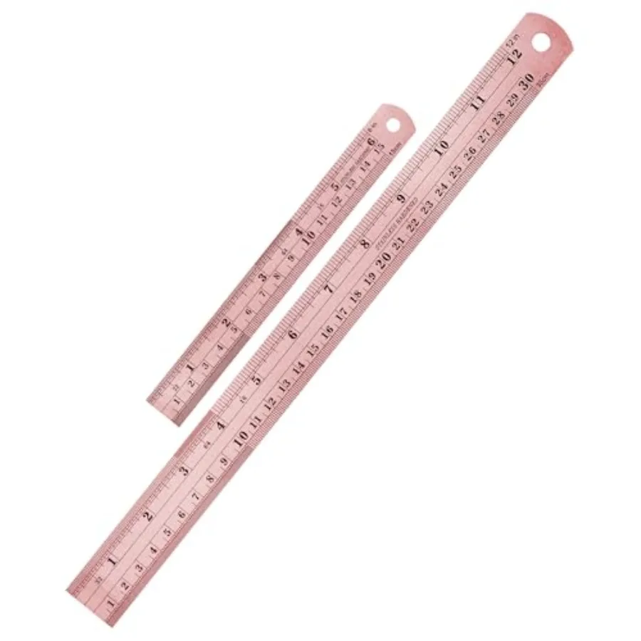 

Metal straight edge ruler set for drawing, home, office, engineering: stainless steel, silver, 2-pack with 6 and 12 imperial me
