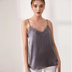 Birdsky, 1PC Women sex camisole tank top tanks vest V neck soft lace 100% real mulberry silk solid colors, S-729