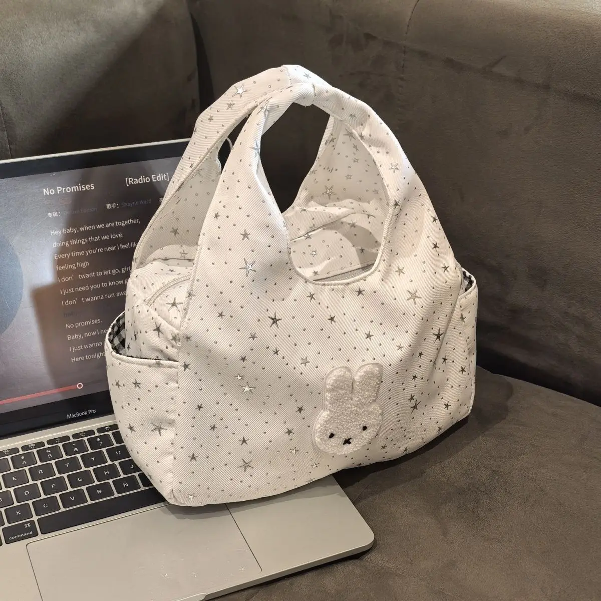 Cute Miffy Double Pocket Lunch Bag Simple Portable Handy Bento Bag For Students Girls Multifunctional Mommy Storage Bag Kawaii view 4