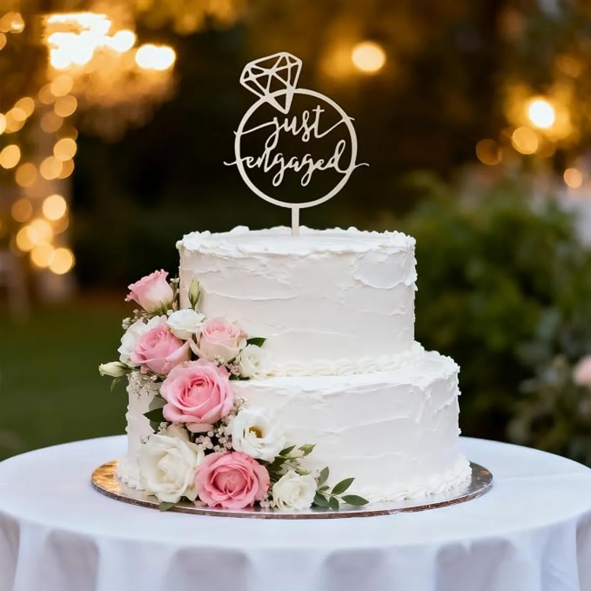 Just Engaged Cake Topper - Mirror Wood Sign for Engagement Party, Bridal Shower & Wedding Decor