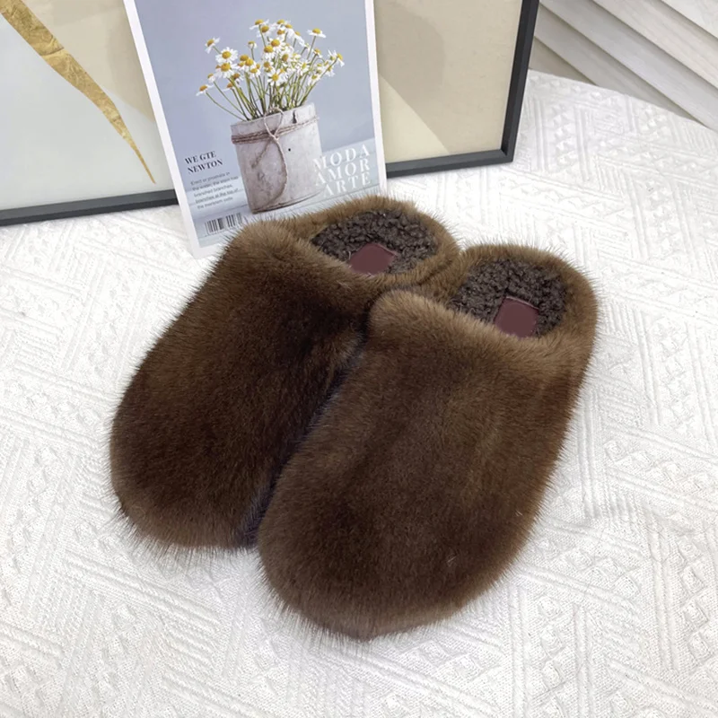 Winter Women's Shoes Luxury Mink Slippers Muller Slippers Fashion Plush Slippers Soft And Comfortable Outdoor Slippers Fur Shoes