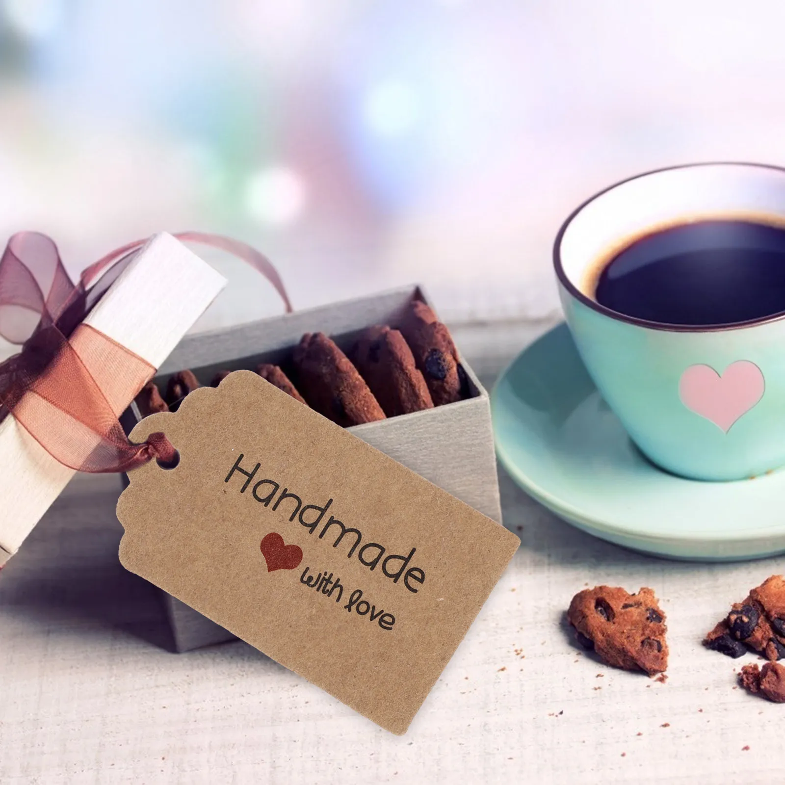 200Pcs Kraft Paper Hanging Gift Tags Classic Design Food Packing Labels DIY Party Bag Tags Eco Friendly Bakery Packaging Wedding