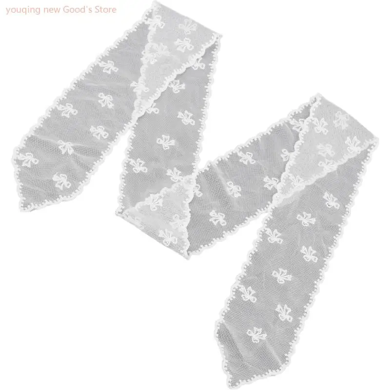 

49ME Breathable Lace Scarf Embroidery Neckwrap Seethrough Waistband For Various Occasion and Outfit All Matching Accessory