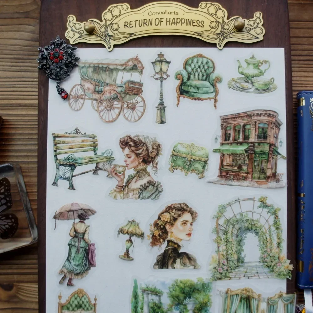 15pcs Noble Manor Room Style PVC Sticker Scrapbooking Background DIY Gift Decoration Tag