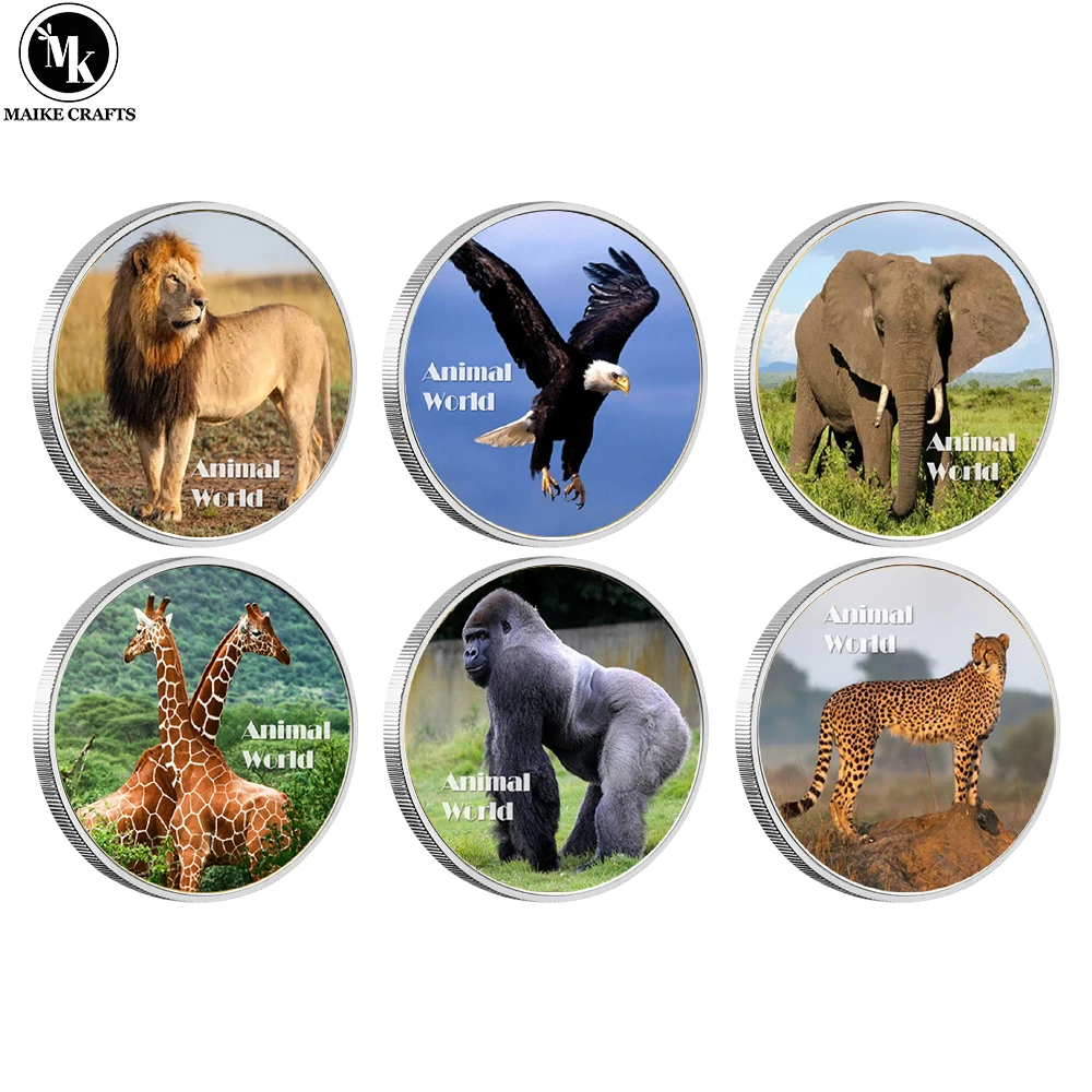 

Animal World Commemorative Coins Elephant Orangutan Lion Gold Plated Metal Badge Collection Children's Day Gifts