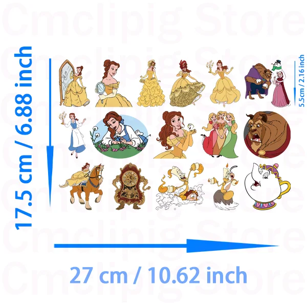 Small size Cartoon Beauty and the Beast Clothing thermoadhesive patches DIY Sewing for children vinyl stickers iron on transfer