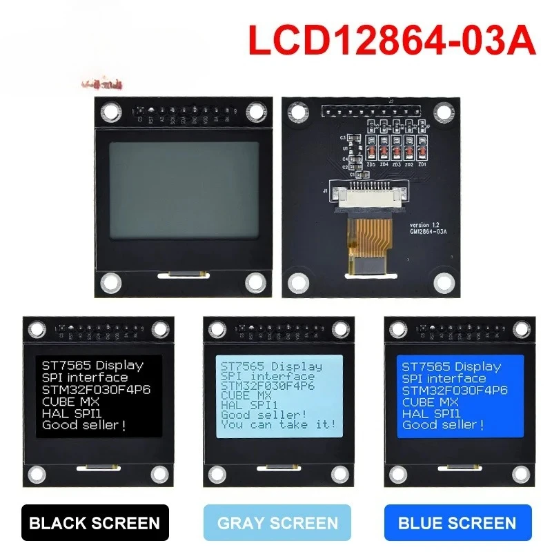 1/3pcs  2864 LCD Screen Lcd12864-03A Module Serial Port 12864 Dot Matrix SPI With Iron Frame 12864 Mmodule For Arduino