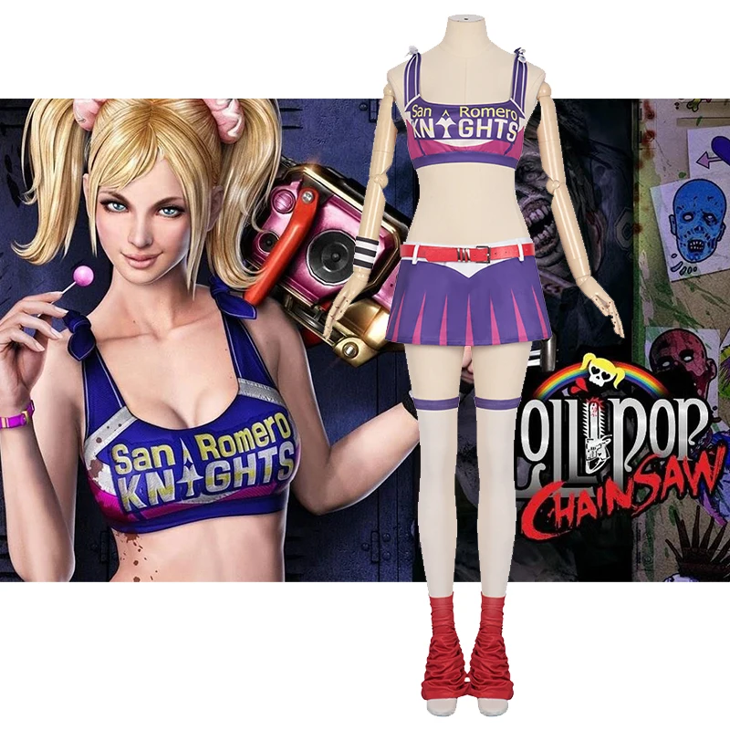 Girls Cheerleader Halloween Costume Women Lollipop Chainsaw Juliet Starling Cosplay