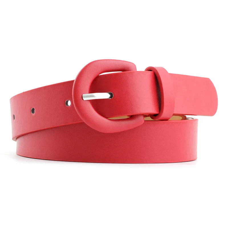 New Solid Women Belt Color Pin Buckle Fashion Decorative Jeans All match Simple Casual Pants Stock PU Leather Red