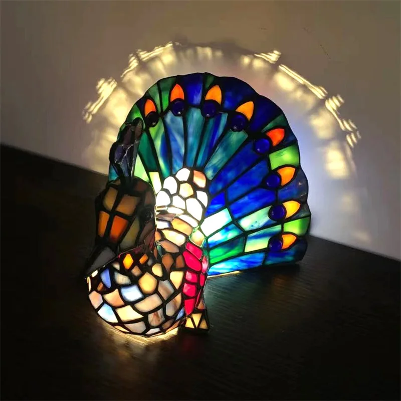BELLE Tiffany Glass Table Lamp LED Creative Lion Dolphin Bedside Small Desk Light Fashion For Home Living Room Bedroom