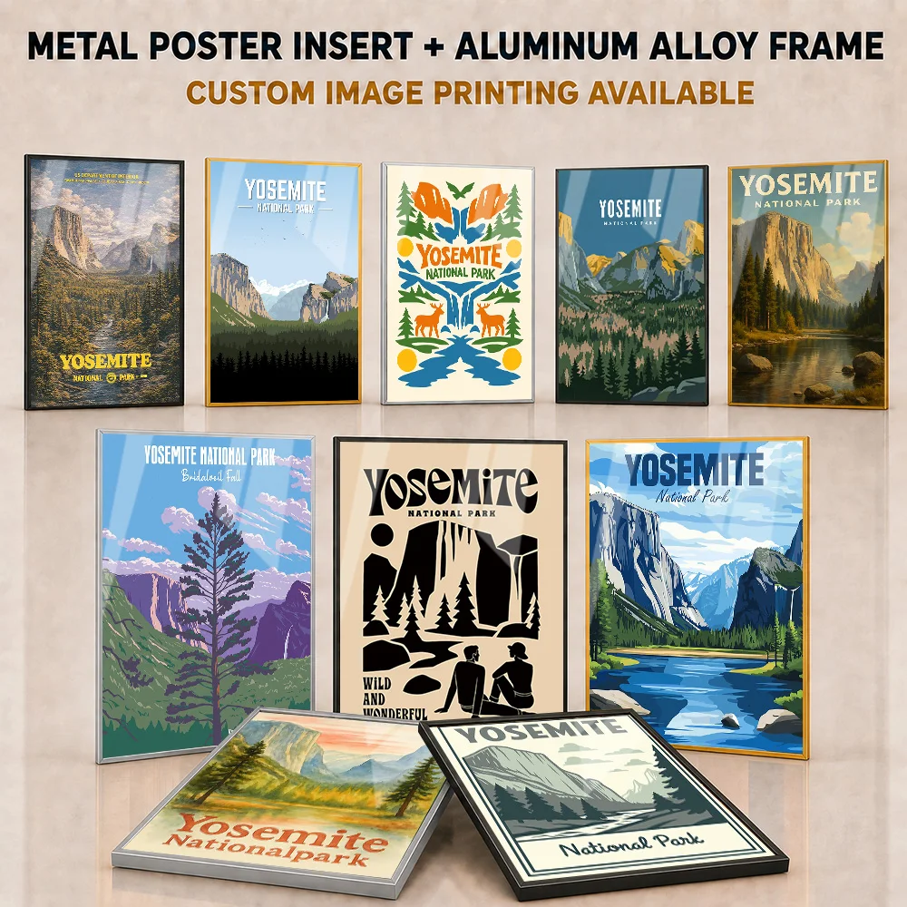 Yosemite National Park Framed Metal Print Customized Bold Majestic Nature Illustration Wall Art For Entryway And Traveler Gift