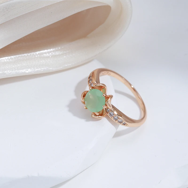 SYOUJYO Emerald Natural Zircon Flower Shape Rings For Women 585 Rose Gold Color Fine Jewelry Luxury Design Vintage Opal Rings
