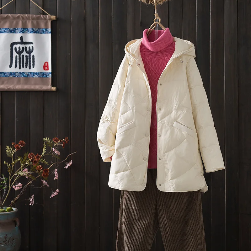 Abrigo ultraligero con capucha para mujer, chaqueta de plumón de pato blanco, 3xl talla grande, novedad de 2023, 90%