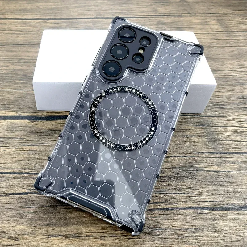 حافظة مضادة للصدمات على شكل قرص العسل لهاتف سامسونج جالاكسي S25 S24 S23 Ultra Plus A55 A35 5G S 25 24 23 لغطاء شحن Magsafe