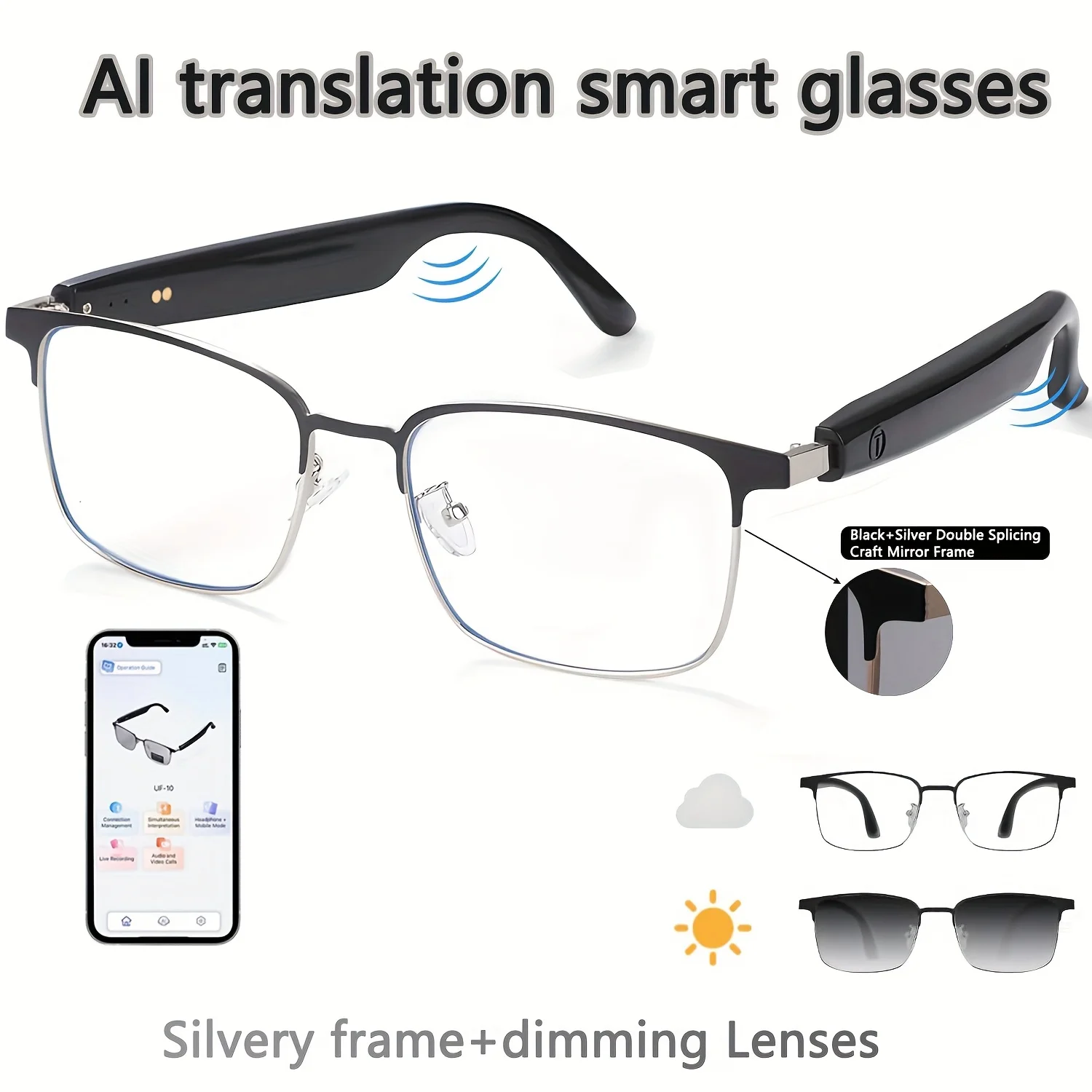 AI‑Integrated Unisex Smart Glasses, Photochromic Transition Lenses, Bluetooth‑Connected Audio Glasses With Hi‑Fi Sound And HD Hands‑Free Calling, Great For Outdoor Activities And Daily Office Work
