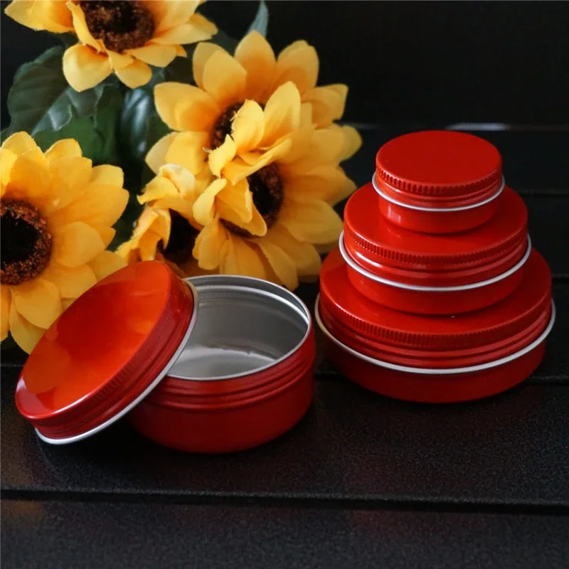 

15/30/50/60g empty red round small aluminum box metal tin cans DIY cream refillable jar tea Aluminum Pot empty red containers