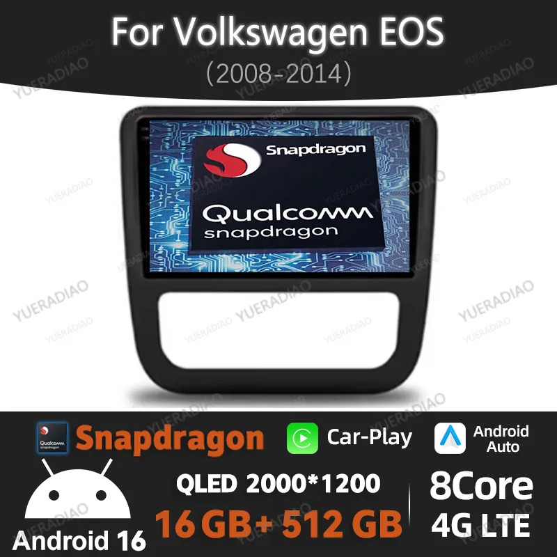 Android 16 Car Radio For Volkswagen VW Scirocco Eos 2007 - 2014 GPS NAVI 2DIN Multimedia Video Player QLED Qualcomm Head Unit BT