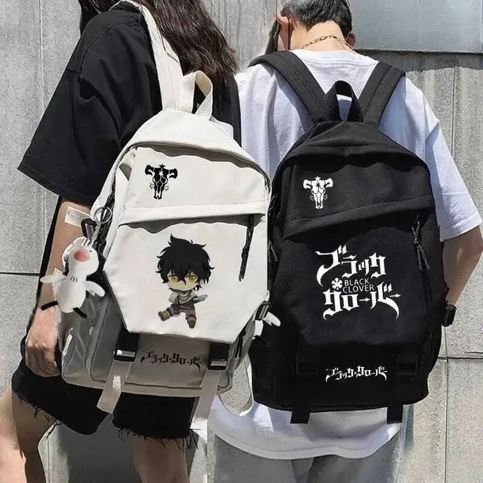 

White Black Clover Student Teens School Bags Large Capacity Mochilas Backpacks For Anime GAME