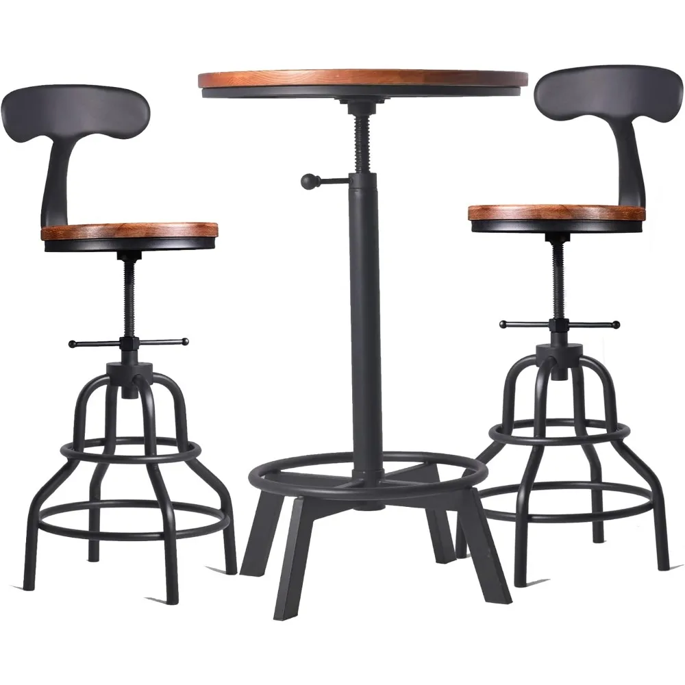 

3-Piece Round Table & Chair Sets for Pub Kitchen Dining Living Party Bistro Breakfast, 1 Dining Table (30"-35.4"), 2 Counter