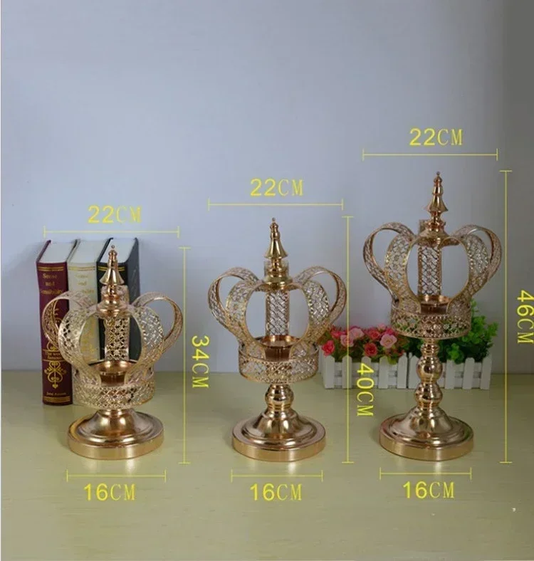 Wedding props, wrought iron, electroplated gold, luxurious lace, crown, candlestick creative ornaments, European style candlesti