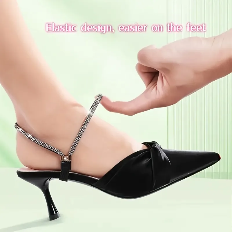 2 Stück Elegante Strass-Schnürsenkel für Damen, Diamant-Schnürsenkel ohne Binden für High Heels, Rutschfeste Elastische Riemen, Anti-Rutsch Fersenriemen – Detail 5