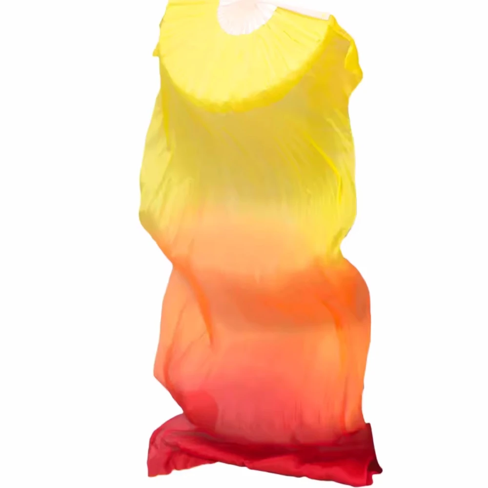 150cm Length Belly Dancing Fan Red gold Gradient Color Chinese folk dance Dancer Practice Long Dance Props Polyester Silk Fans