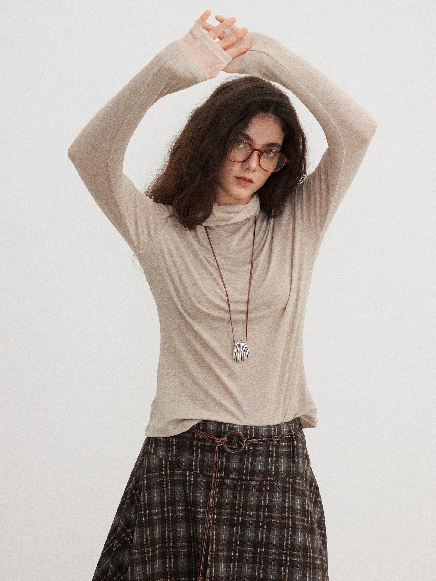 

Женская футболка с высоким воротником и длинным рукавом, повседневная, из смесовой шерсти, с пэчворком, приталенная, осенне-зимняя, новая, удобная базовая модель