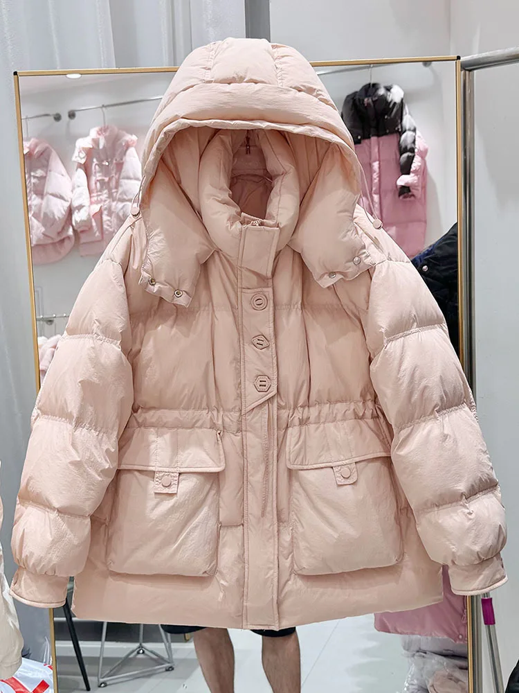 2024 New Women Down Coat Winter Jacket Female Mid Length Version Parkas Loose Thick Outwear Hooded Versatile Overcoat